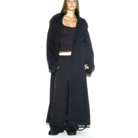 Skims Oversized Black Boyfriend Fleece Wrap Trench Coat NWT - Picture 2 of 10